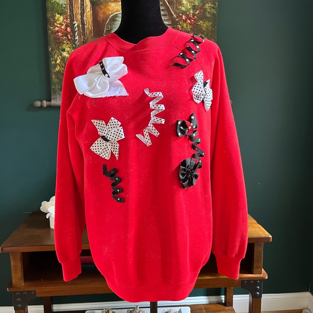 Red Sweater with Bow Accents